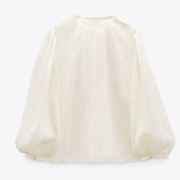 ZARA RUFFLED SEMI-SHEER TOP ECRU NWT - Picture 3 of 8